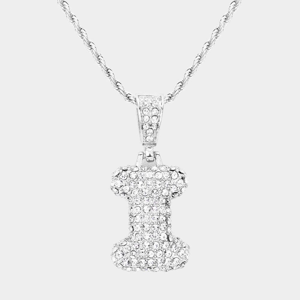 Letter I Rhinestone Monogram Pendant Brass Chain Necklace - Jewelry Store by Erik Rayo