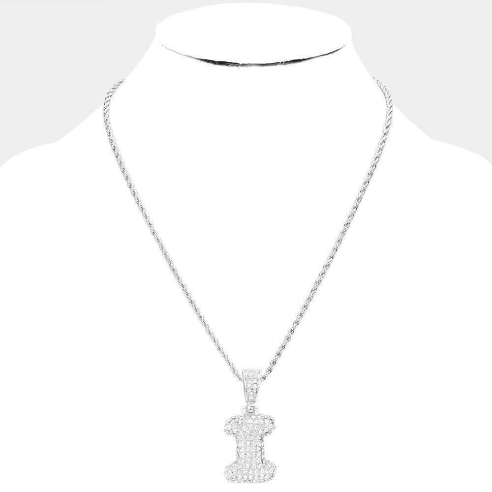 Letter I Rhinestone Monogram Pendant Brass Chain Necklace - Jewelry Store by Erik Rayo