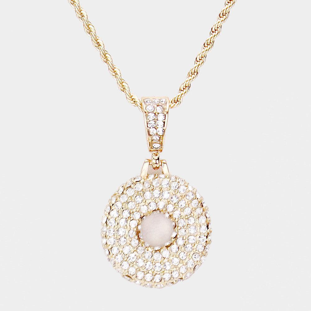 Letter O Rhinestone Monogram Pendant Brass Chain Necklace - Jewelry Store by Erik Rayo