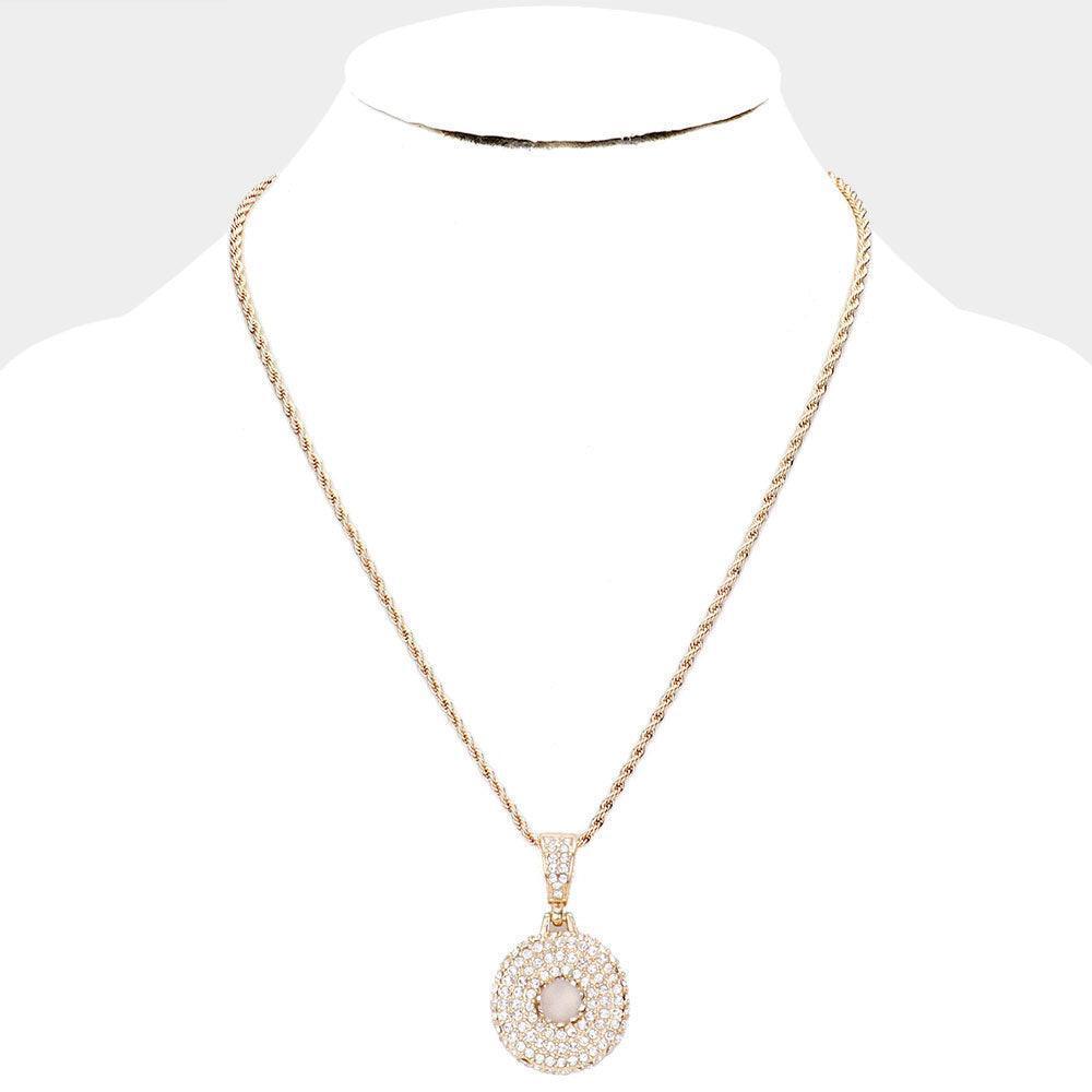 Letter O Rhinestone Monogram Pendant Brass Chain Necklace - Jewelry Store by Erik Rayo