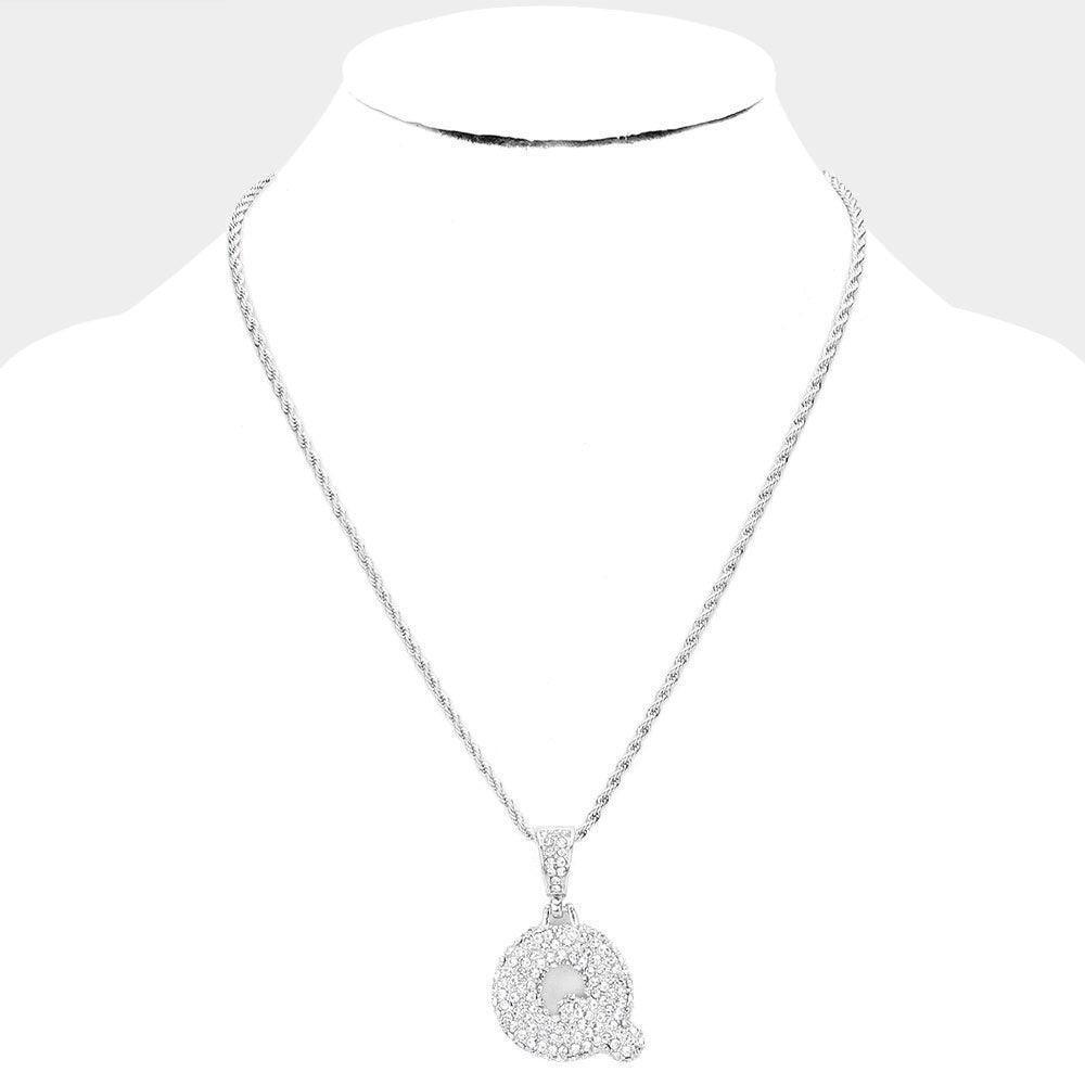 Letter Q Rhinestone Monogram Pendant Brass Chain Necklace - Jewelry Store by Erik Rayo