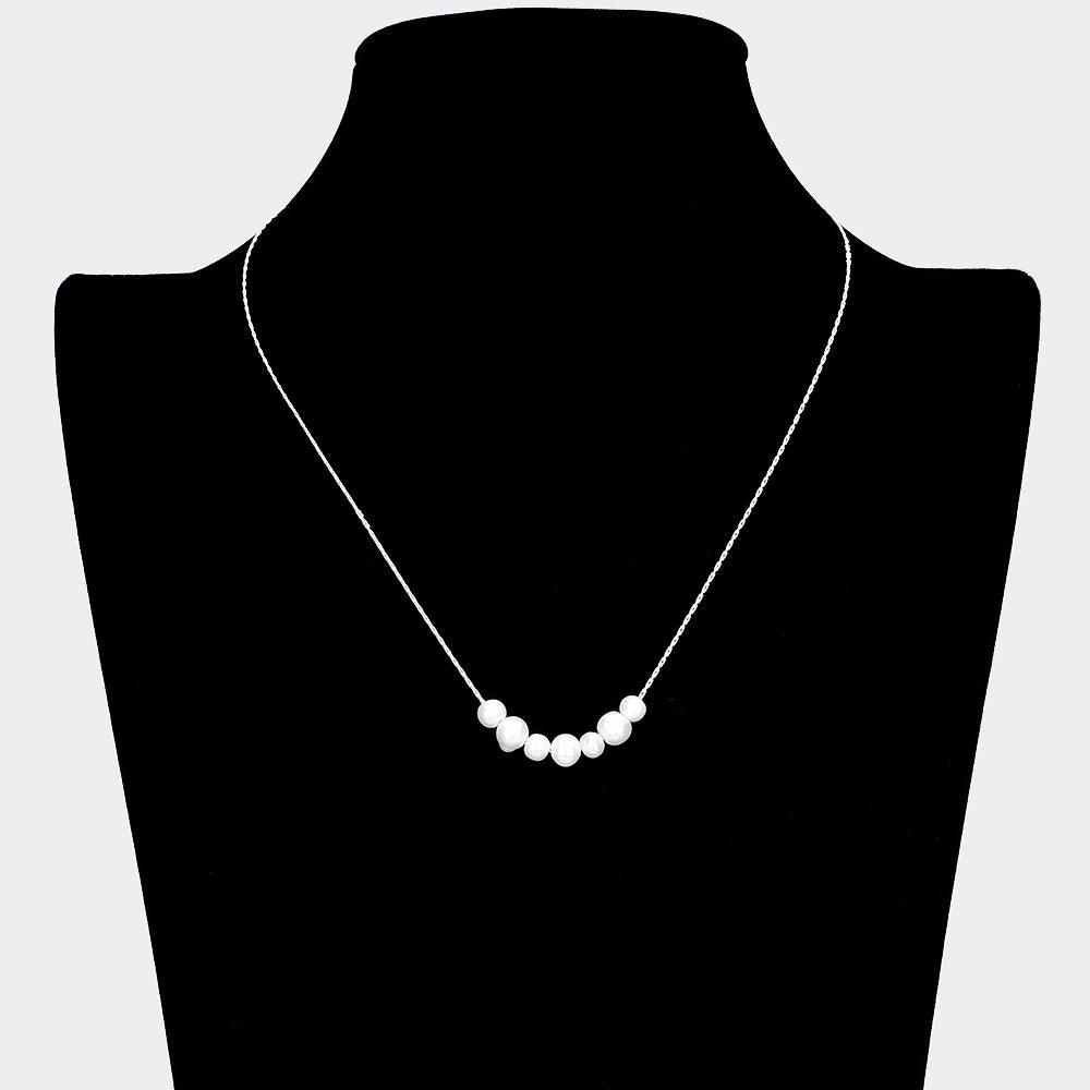 White Pearl Beaded Pendant Necklace