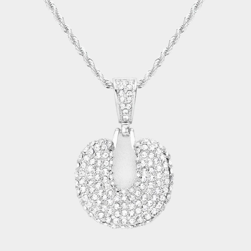 Letter U Rhinestone Monogram Pendant Brass Chain Necklace - Jewelry Store by Erik Rayo