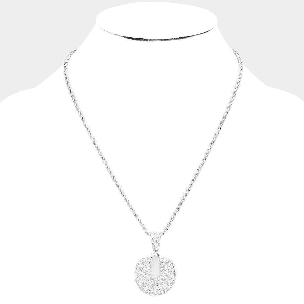 Letter U Rhinestone Monogram Pendant Brass Chain Necklace - Jewelry Store by Erik Rayo