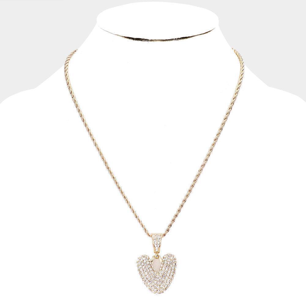 Letter V Rhinestone Monogram Pendant Brass Chain Necklace - Jewelry Store by Erik Rayo