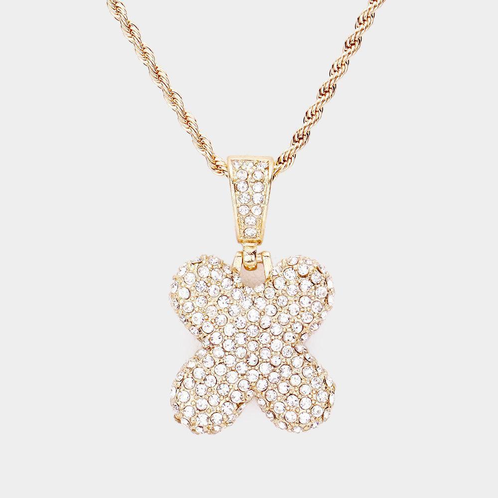 Letter X Rhinestone Monogram Pendant Brass Chain Necklace - Jewelry Store by Erik Rayo