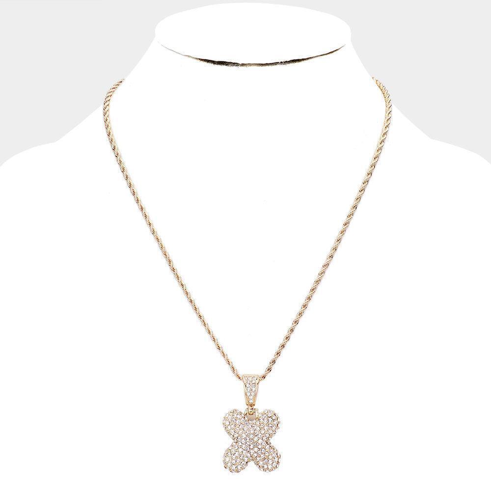 Letter X Rhinestone Monogram Pendant Brass Chain Necklace - Jewelry Store by Erik Rayo