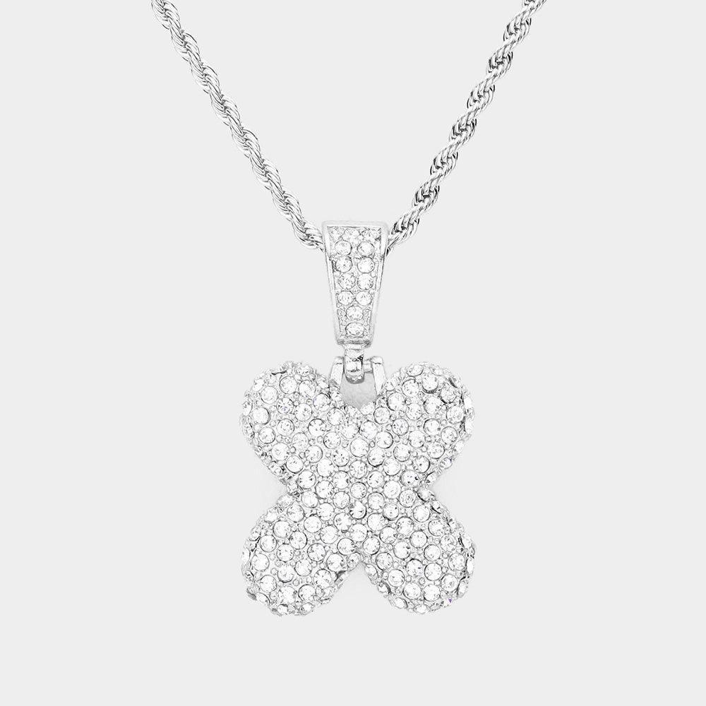 Letter X Rhinestone Monogram Pendant Brass Chain Necklace - Jewelry Store by Erik Rayo