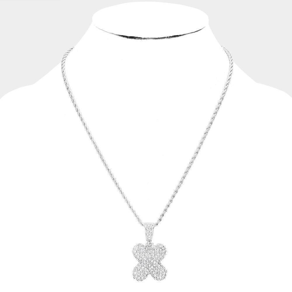 Letter X Rhinestone Monogram Pendant Brass Chain Necklace - Jewelry Store by Erik Rayo