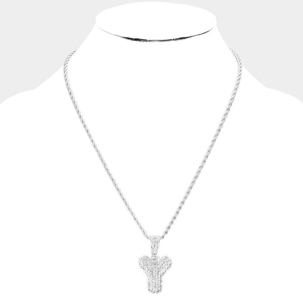 Letter Y Rhinestone Monogram Pendant Brass Chain Necklace - Jewelry Store by Erik Rayo