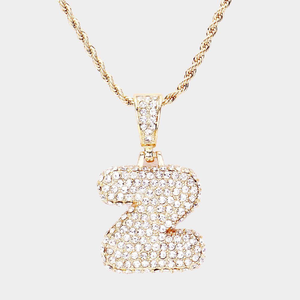 Letter Z Rhinestone Monogram Pendant Brass Chain Necklace - Jewelry Store by Erik Rayo
