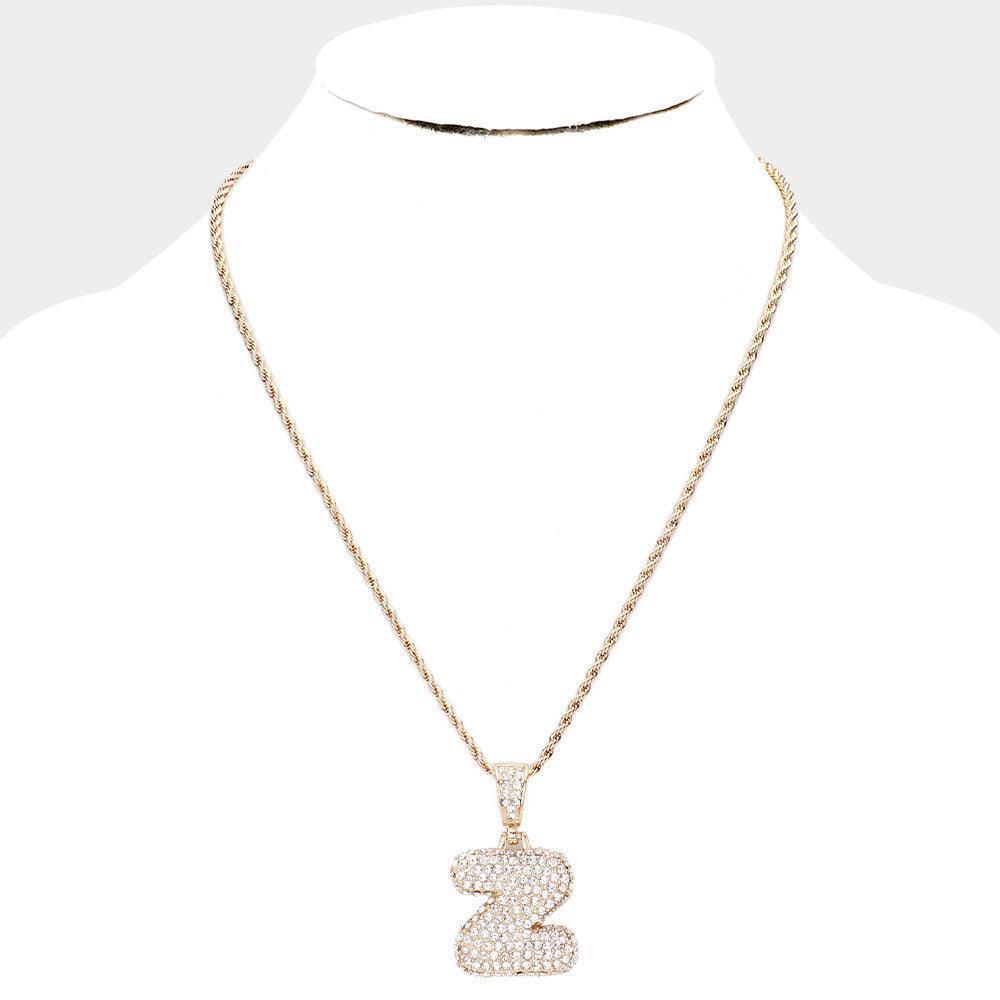 Letter Z Rhinestone Monogram Pendant Brass Chain Necklace - Jewelry Store by Erik Rayo