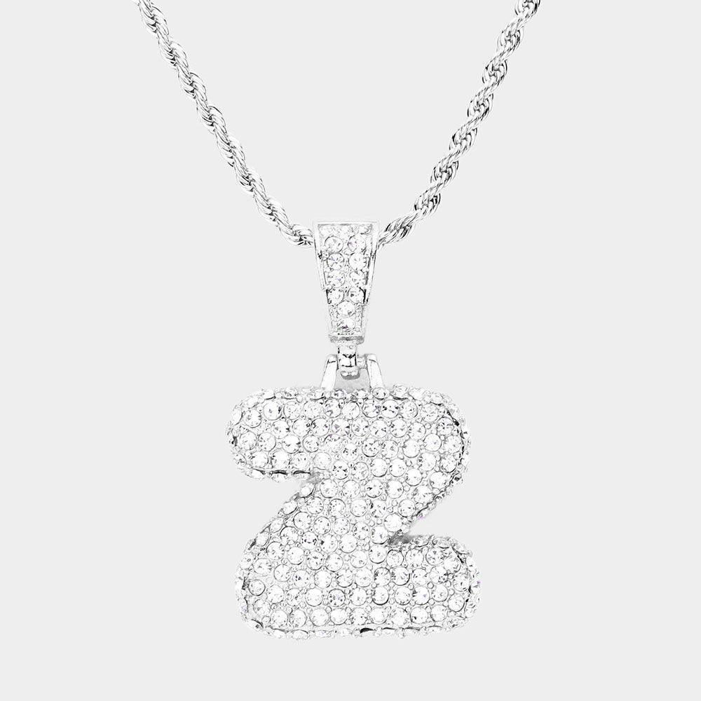 Letter Z Rhinestone Monogram Pendant Brass Chain Necklace - Jewelry Store by Erik Rayo