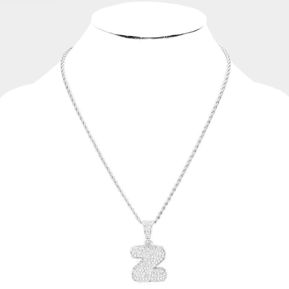 Letter Z Rhinestone Monogram Pendant Brass Chain Necklace - Jewelry Store by Erik Rayo