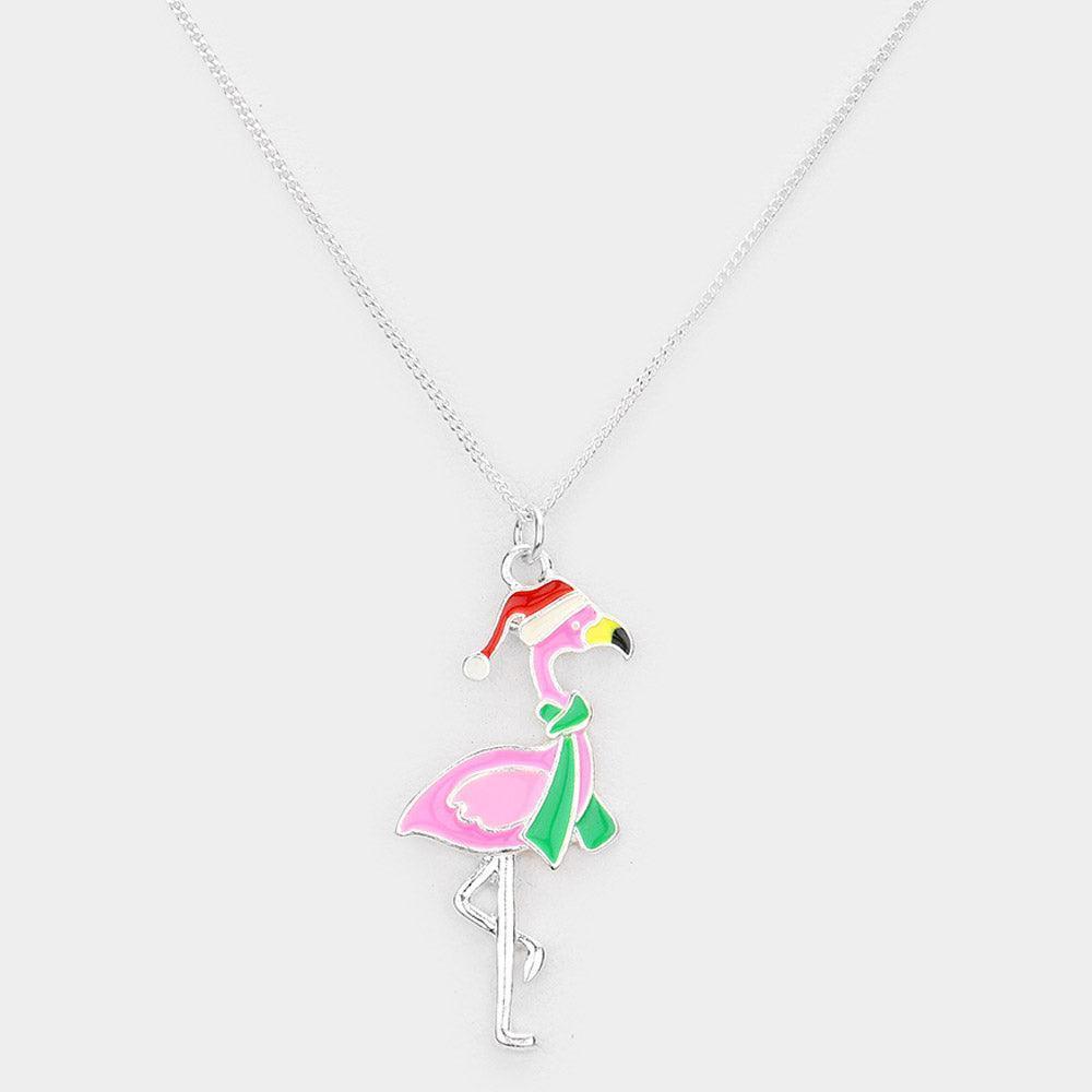 Silver Christmas Flamingo Pendant Necklace - Jewelry Store by Erik Rayo