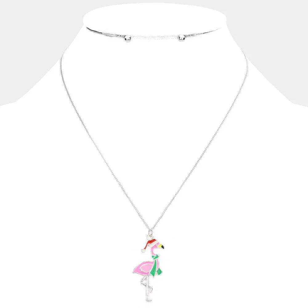 Silver Christmas Flamingo Pendant Necklace - Jewelry Store by Erik Rayo