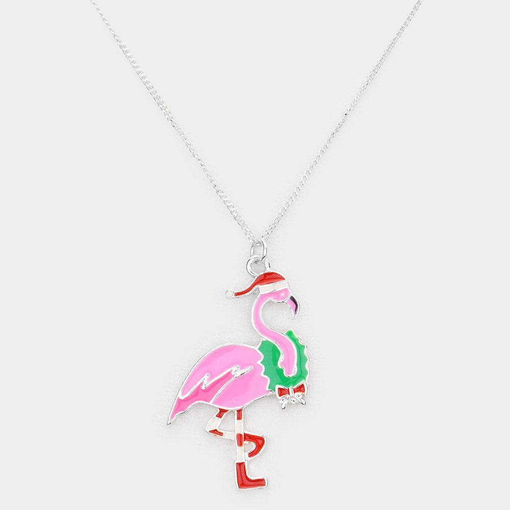 Silver Christmas Flamingo Pendant Necklace - Jewelry Store by Erik Rayo