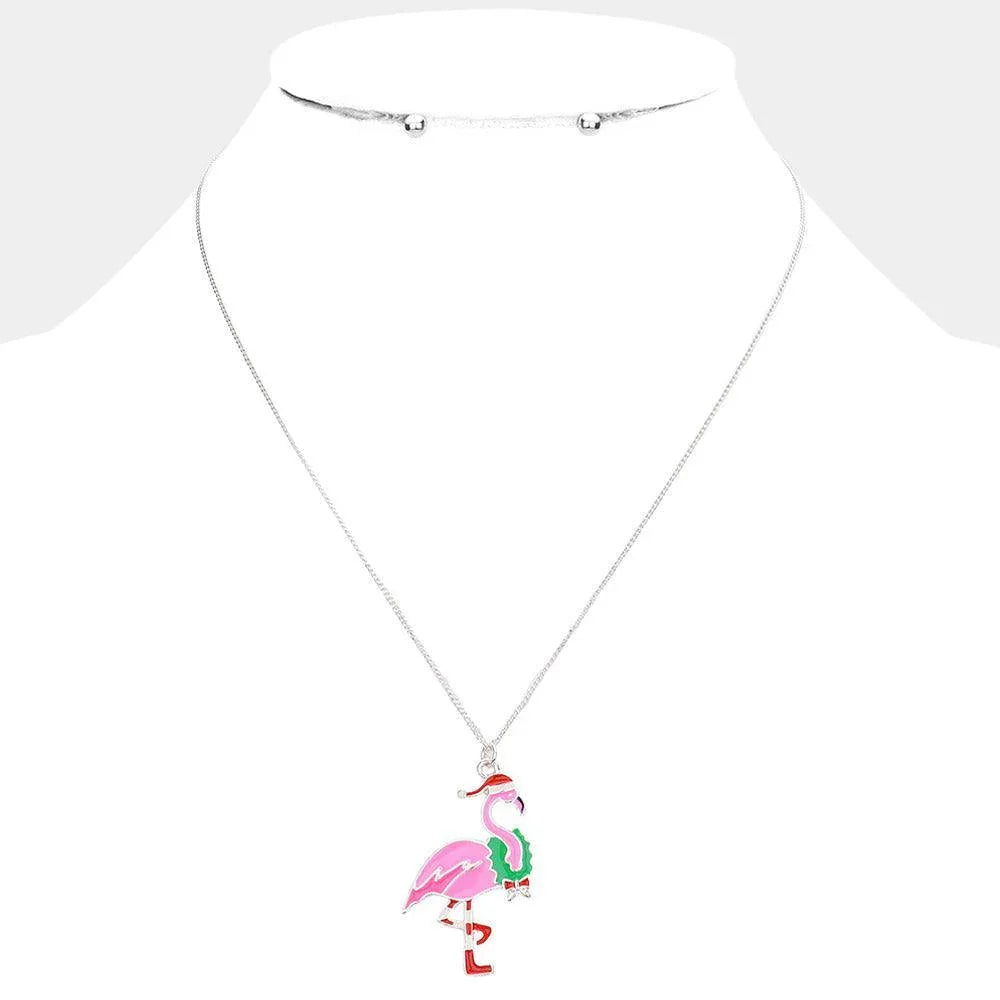 Silver Christmas Flamingo Pendant Necklace - Jewelry Store by Erik Rayo