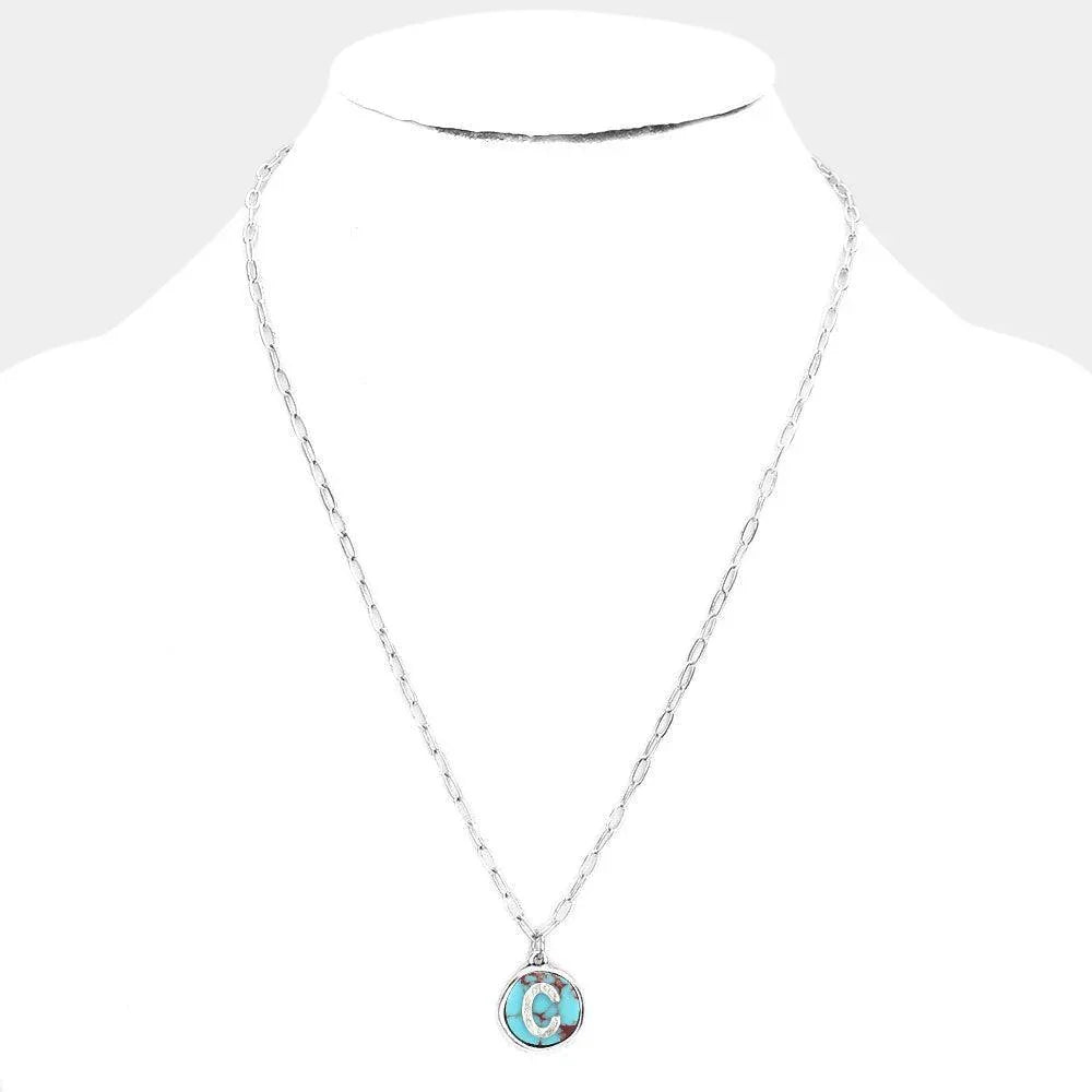 '-C- Monogram Turquoise Pendant Necklace - Jewelry Store by Erik Rayo