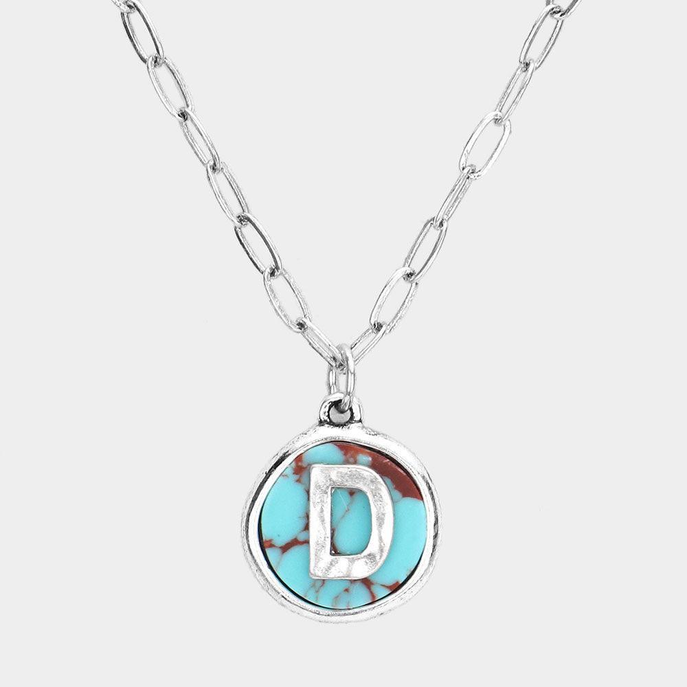 Letter D Monogram Turquoise Pendant Necklace - Jewelry Store by Erik Rayo