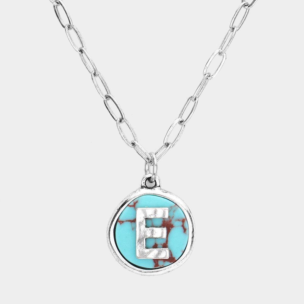 Letter E Monogram Turquoise Pendant Necklace - Jewelry Store by Erik Rayo
