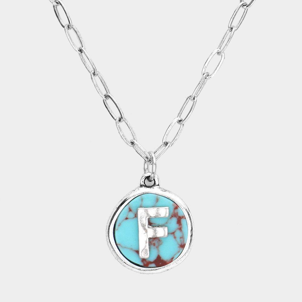 Letter F Monogram Turquoise Pendant Necklace - Jewelry Store by Erik Rayo