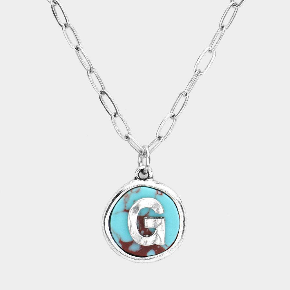 Letter G Monogram Turquoise Pendant Necklace - Jewelry Store by Erik Rayo