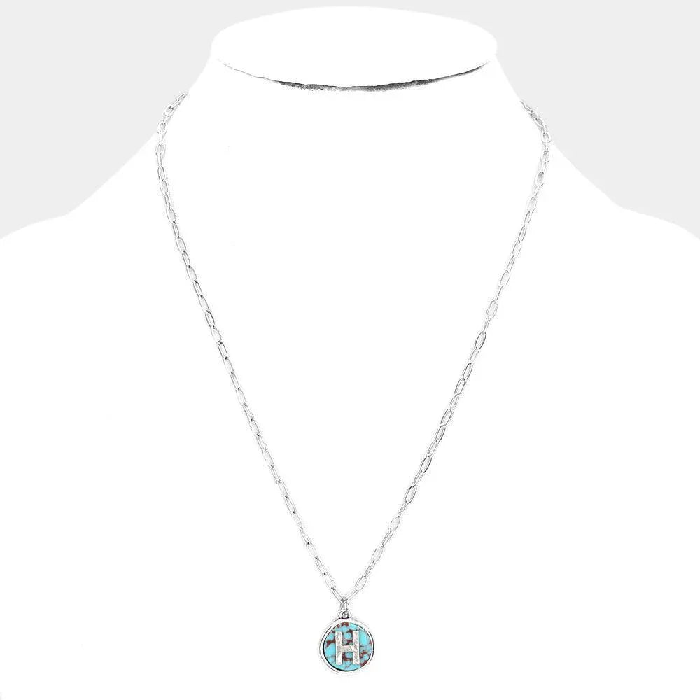 Letter H Monogram Turquoise Pendant Necklace - Jewelry Store by Erik Rayo