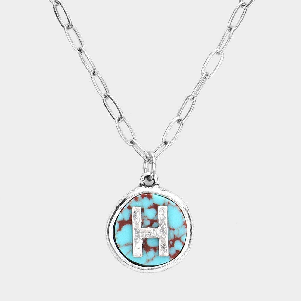 Letter H Monogram Turquoise Pendant Necklace - Jewelry Store by Erik Rayo