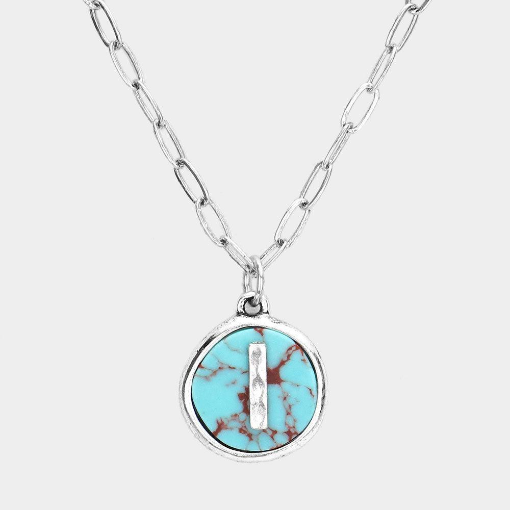 Letter I Monogram Turquoise Pendant Necklace - Jewelry Store by Erik Rayo