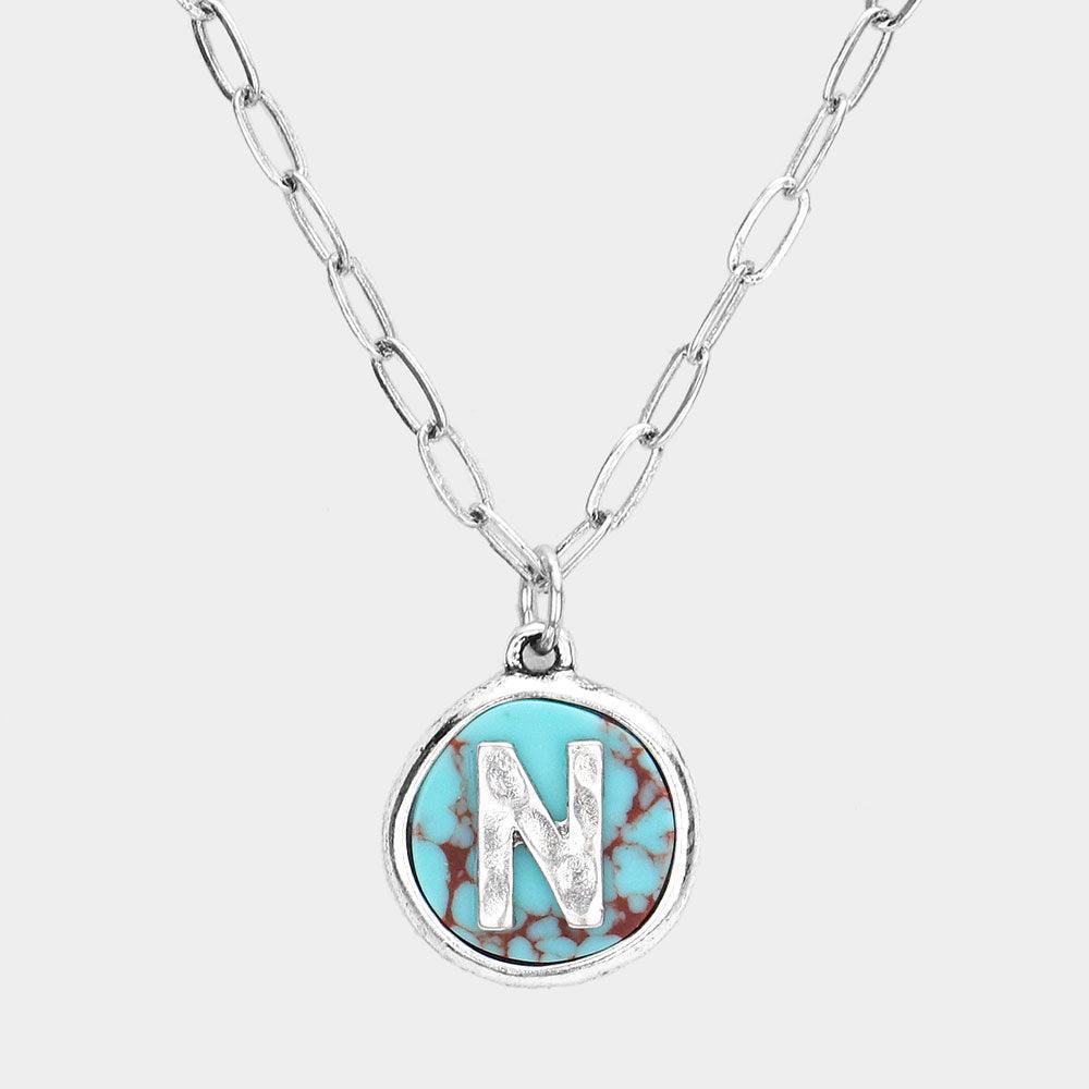 Letter N Monogram Turquoise Pendant Necklace - Jewelry Store by Erik Rayo