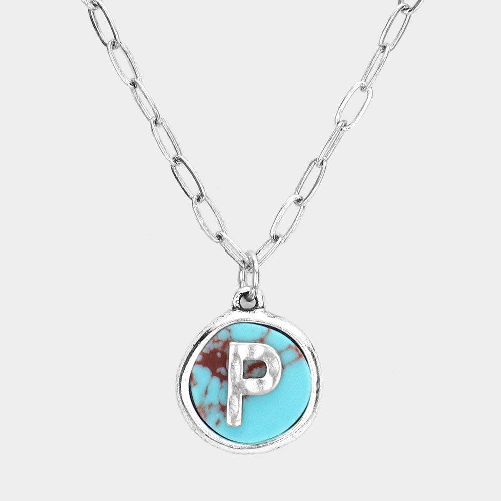 Letter P Monogram Turquoise Pendant Necklace - Jewelry Store by Erik Rayo