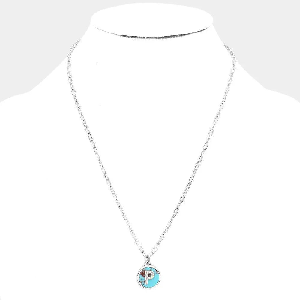 Letter P Monogram Turquoise Pendant Necklace - Jewelry Store by Erik Rayo