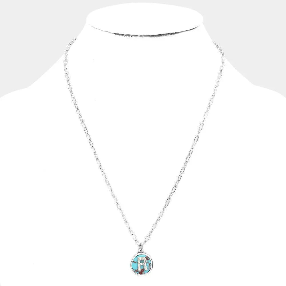 Turquoise -R- Monogram Turquoise Pendant Necklace - Jewelry Store by Erik Rayo