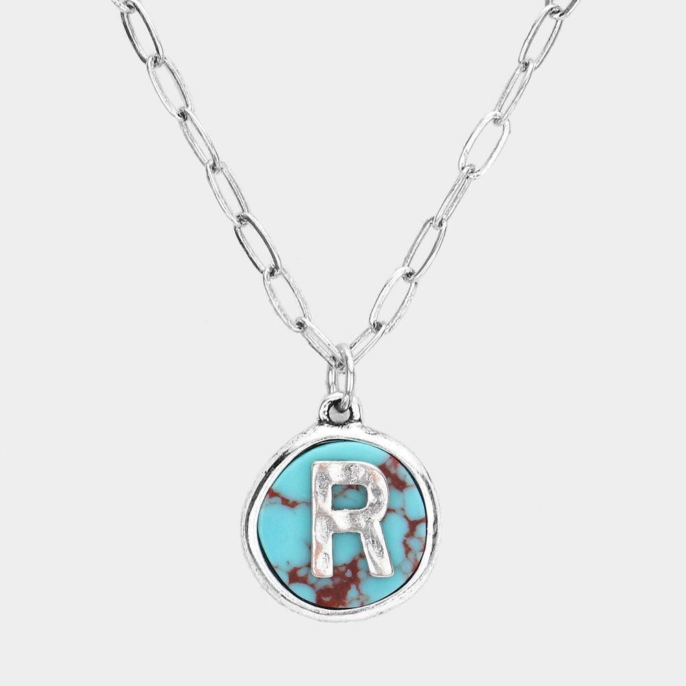Turquoise -R- Monogram Turquoise Pendant Necklace - Jewelry Store by Erik Rayo