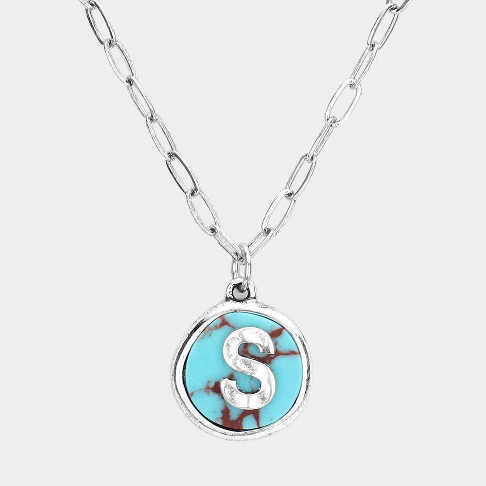 Letter S Monogram Turquoise Pendant Necklace - Jewelry Store by Erik Rayo