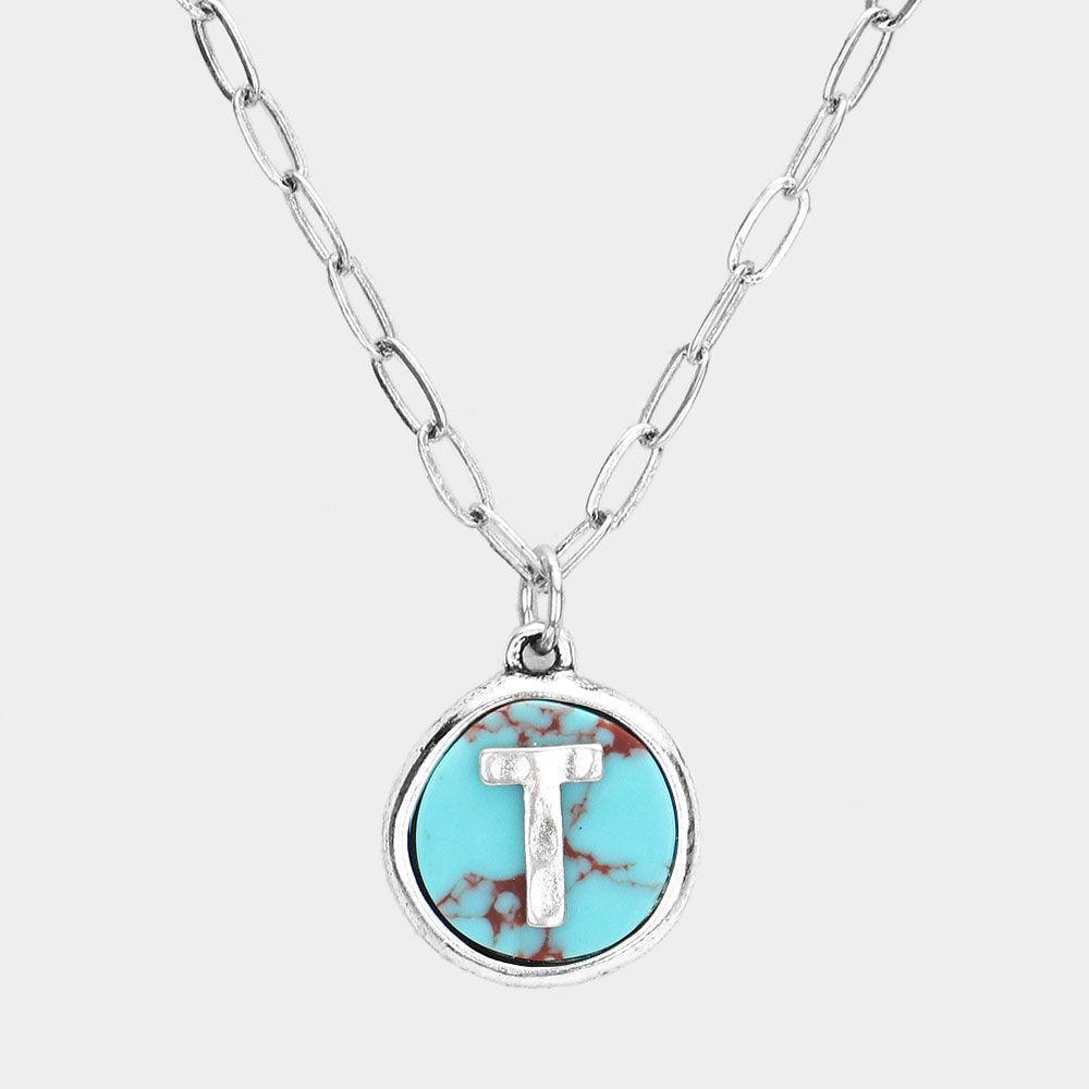 Letter T Monogram Turquoise Pendant Necklace - Jewelry Store by Erik Rayo
