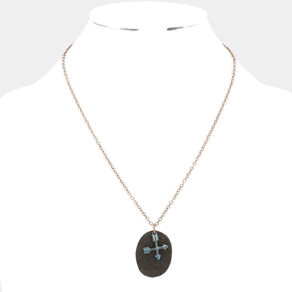 Oval Faux Leather Metal Arrow Pendant Necklace - Jewelry Store by Erik Rayo
