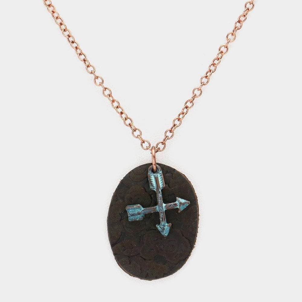Oval Faux Leather Metal Arrow Pendant Necklace - Jewelry Store by Erik Rayo