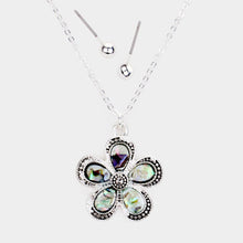 Load image into Gallery viewer, Silver Antique Sliver Abalone Flower Pendant Necklace
