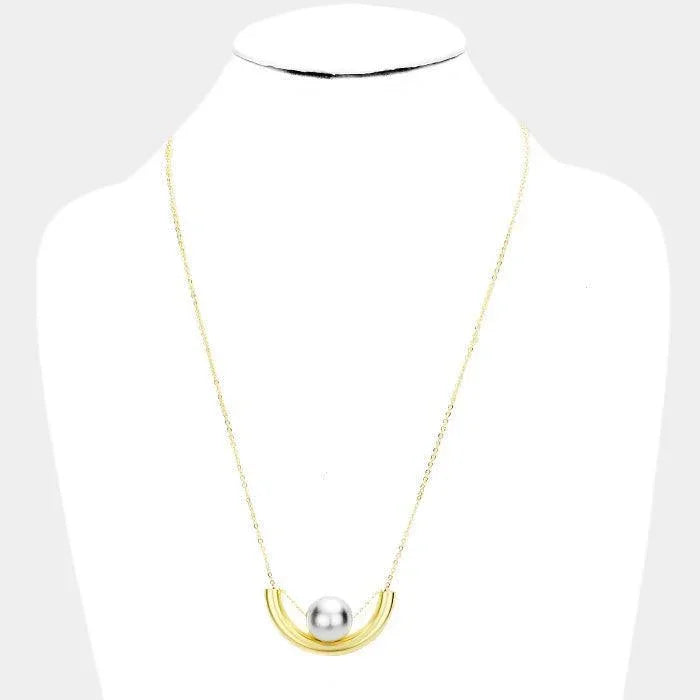 Gold Geometric Metal Ball Detail Pendant Necklace - Jewelry Store by Erik Rayo