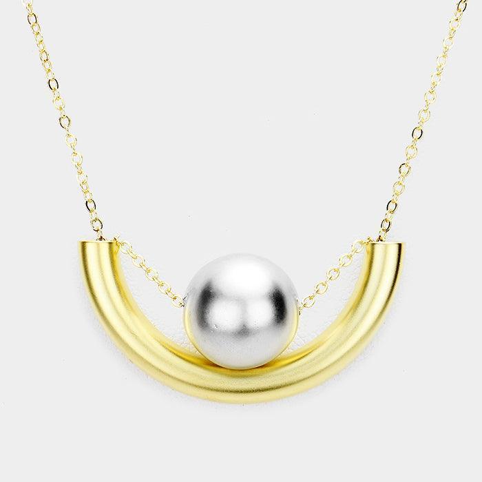 Gold Geometric Metal Ball Detail Pendant Necklace - Jewelry Store by Erik Rayo