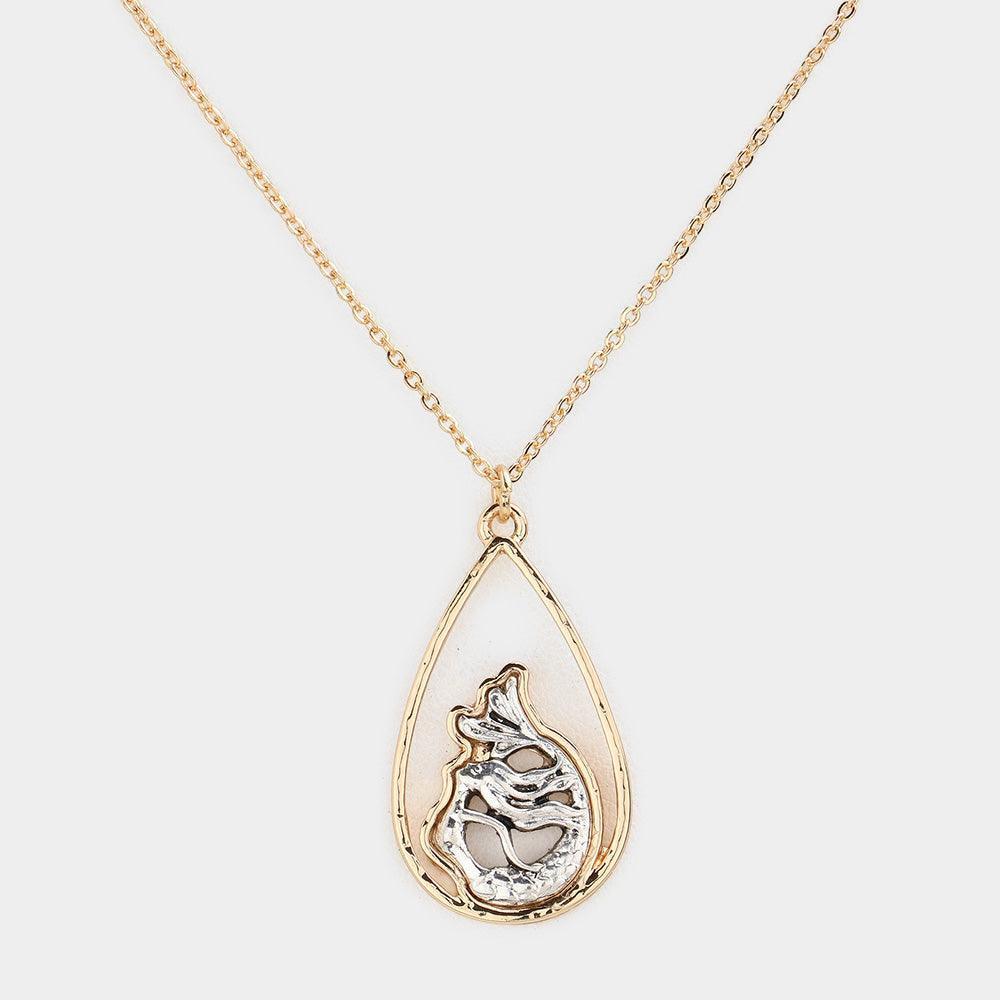 Two Tone Antique Metal Mermaid Pendant Necklace - Jewelry Store by Erik Rayo