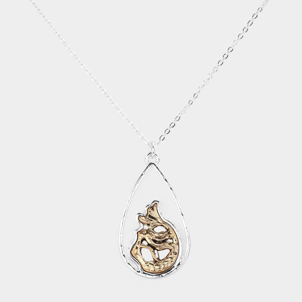 Two Tone Antique Metal Mermaid Pendant Necklace - Jewelry Store by Erik Rayo