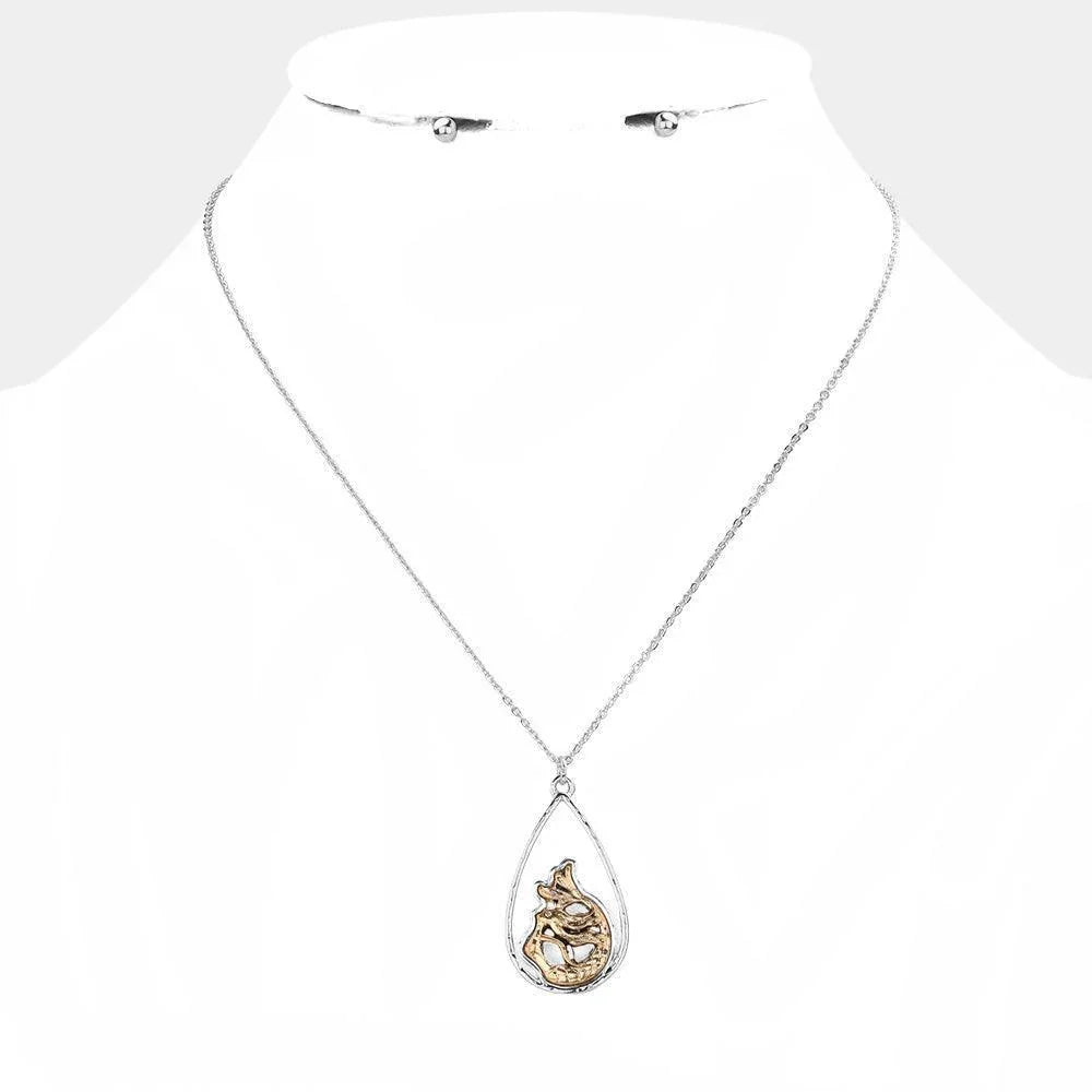 Two Tone Antique Metal Mermaid Pendant Necklace - Jewelry Store by Erik Rayo