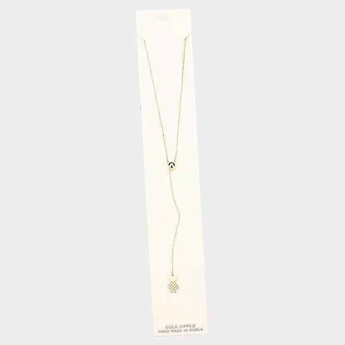 Gold Gold Dipped Metal Pineapple Drop Pendant Y Necklace - Jewelry Store by Erik Rayo