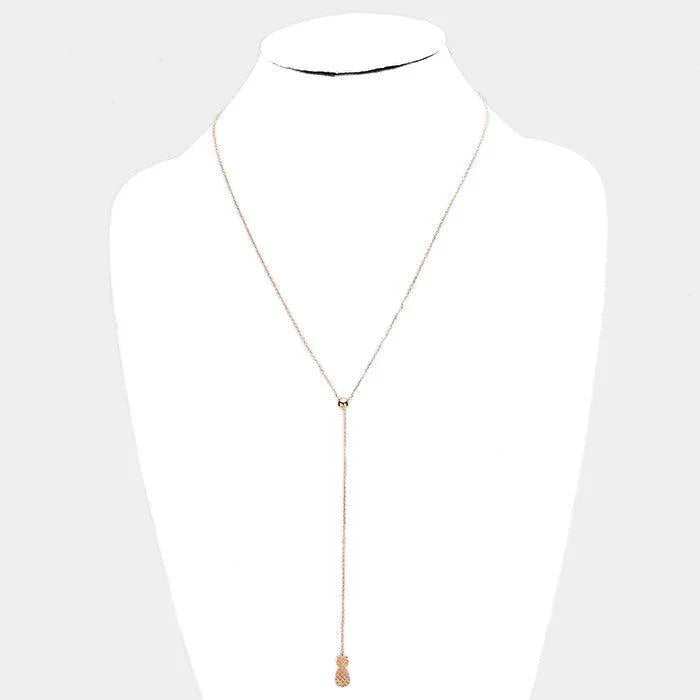 Rose Gold Gold Dipped Metal Pineapple Drop Pendant Y Necklace - Jewelry Store by Erik Rayo