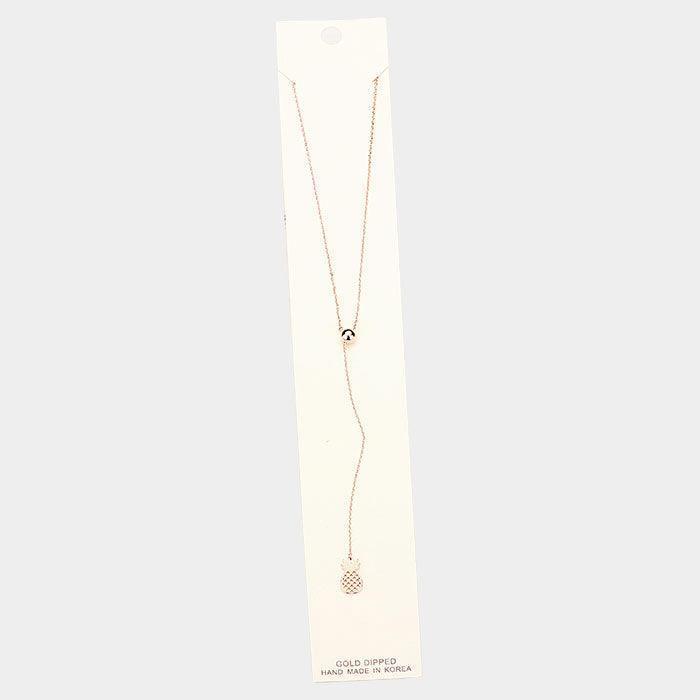Rose Gold Gold Dipped Metal Pineapple Drop Pendant Y Necklace - Jewelry Store by Erik Rayo