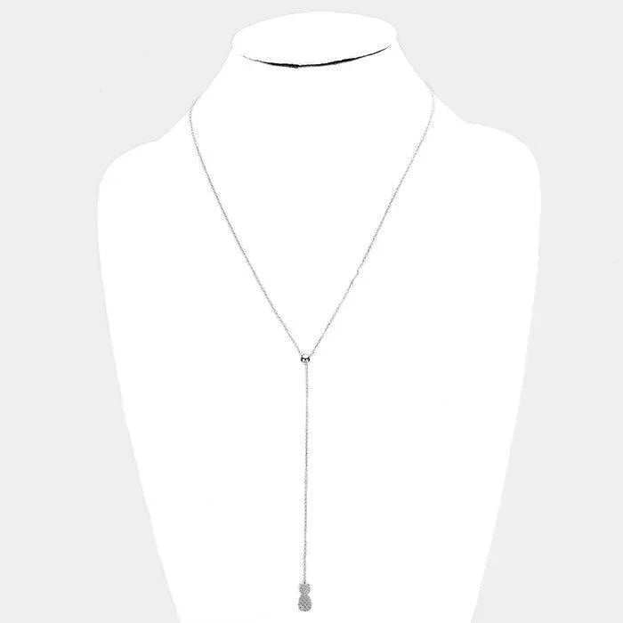 White Gold Dipped Metal Pineapple Pendant Y Necklace - Jewelry Store by Erik Rayo