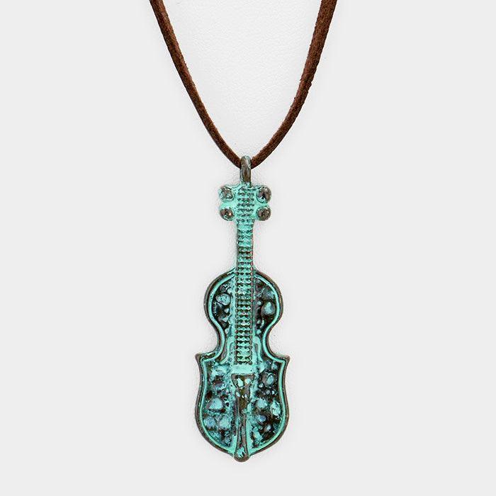 Suede Metal Violin Pendant Necklace - Jewelry Store by Erik Rayo